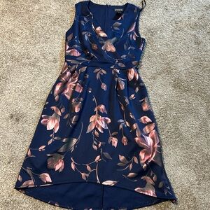 Enfocus Studio Navy and Pink Floral High Low Dress